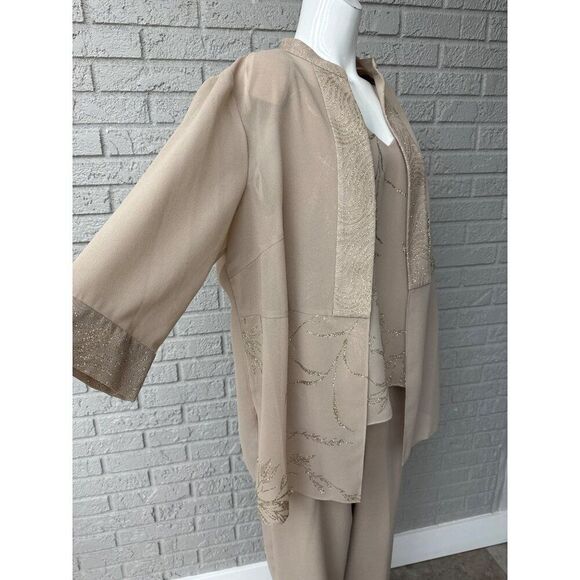 Dana Kay Women Beige Gold Mother of the Bride Formal 3 PCS Pant Suit Size 16W - Picture 9 of 15